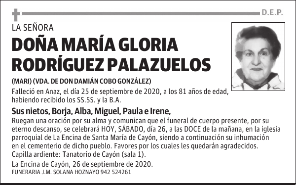 DOÑA MARÍA GLORIA RODRÍGUEZ PALAZUELOS