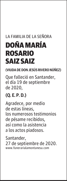 DOÑA MARÍA ROSARIO SAIZ SAIZ