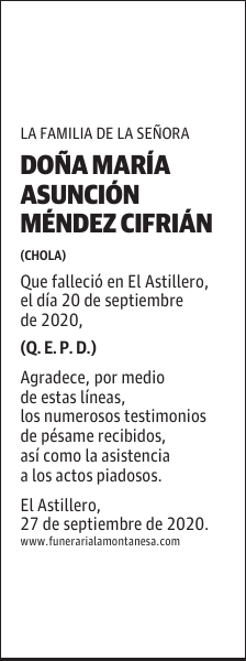 DOÑA MARÍA ASUNCIÓN MÉNDEZ CIFRIÁN