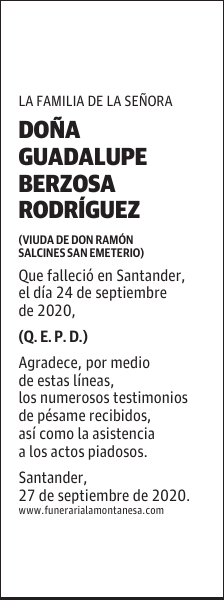 DOÑA GUADALUPE BERZOSA RODRÍGUEZ