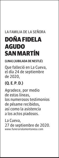 DOÑA FIDELA AGUDO SAN MARTÍN