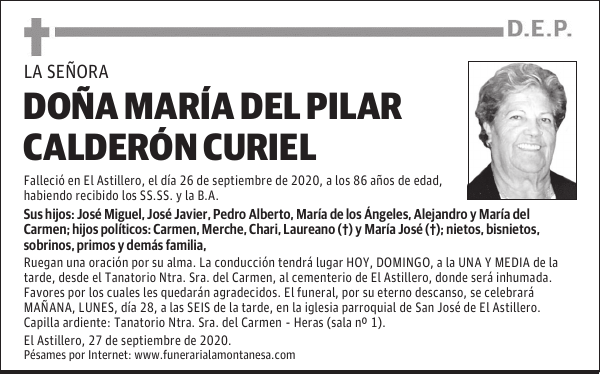 DOÑA MARÍA DEL PILAR CALDERÓN CURIEL