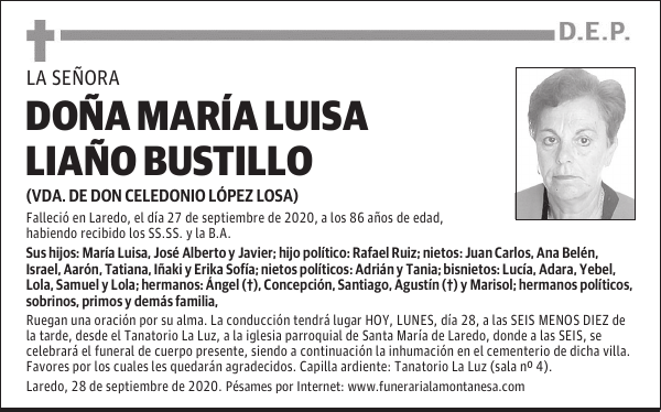DOÑA MARÍA LUISA LIAÑO BUSTILLO