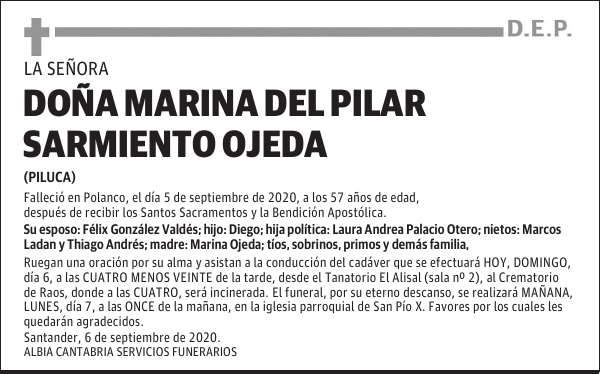 DOÑA MARINA DEL PILAR SARMIENTO OJEDA