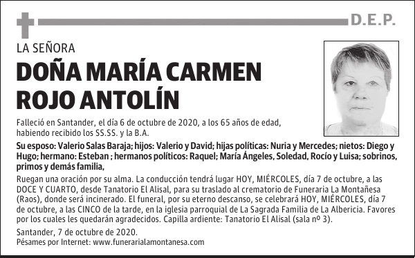 DOÑA MARÍA CARMEN ROJO ANTOLÍN