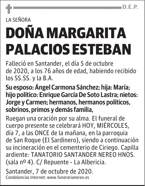 DOÑA MARGARITA PALACIOS ESTEBAN