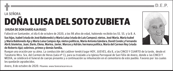 DOÑA LUISA DEL SOTO ZUBIETA