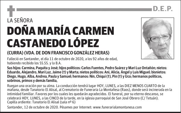 DOÑA MARÍA CARMEN CASTANEDO LÓPEZ