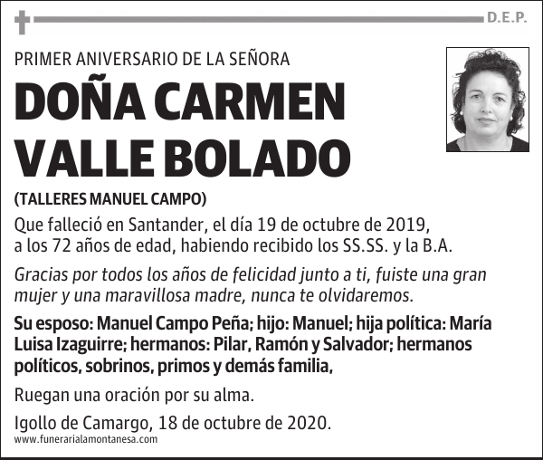 DOÑA CARMEN VALLE BOLADO