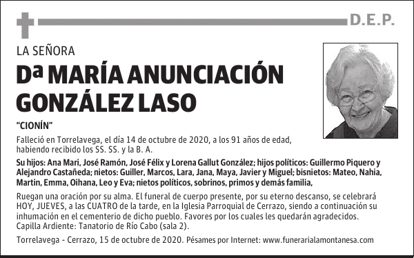 DOÑA MARÍA ANUNCIACIÓN GONZÁLEZ LASO