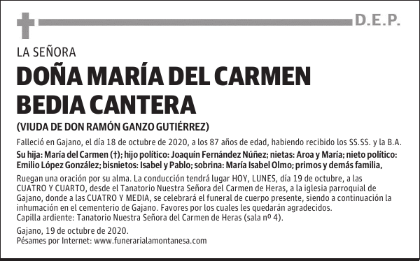 DOÑA MARÍA DEL CARMEN BEDIA CANTERA