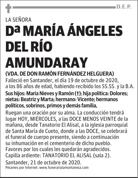 DOÑA MARÍA ÁNGELES DEL RÍO AMUNDARAY
