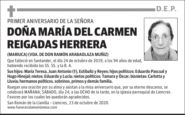 DOÑA MARÍA DEL CARMEN REIGADAS HERRERA