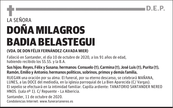 DOÑA MILAGROS BADIA BELASTEGUI