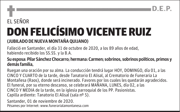 DON FELICÍSIMO VICENTE RUIZ