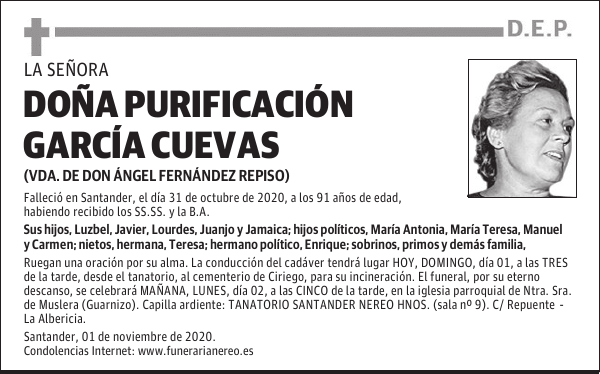 DOÑA PURIFICACIÓN GARCÍA CUEVAS
