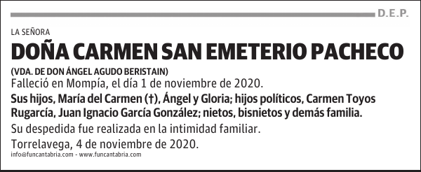 DOÑA CARMEN SAN EMETERIO PACHECO