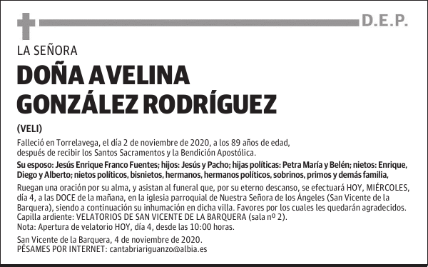 DOÑA AVELINA GONZÁLEZ RODRÍGUEZ