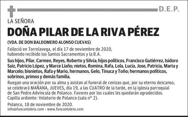 DOÑA PILAR DE LA RIVA PÉREZ