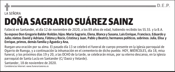 DOÑA SAGRARIO SUÁREZ SAINZ
