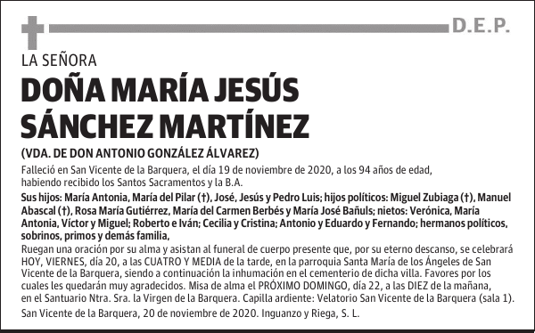 DOÑA MARÍA JESÚS SÁNCHEZ MARTÍNEZ