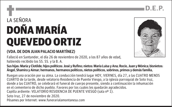 DOÑA MARÍA QUEVEDO ORTIZ