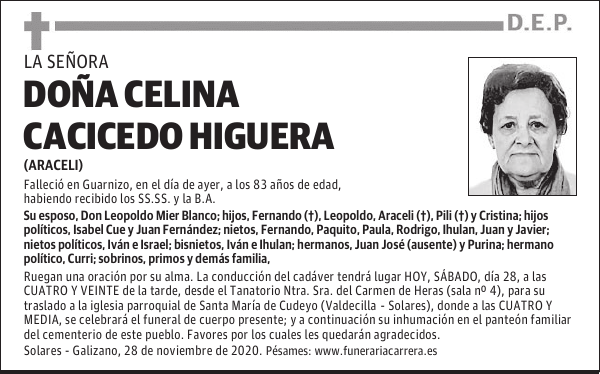 DOÑA CELINA CACICEDO HIGUERA