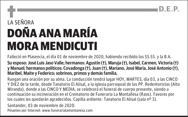 DOÑA ANA MARÍA MORA MENDICUTI