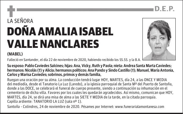 DOÑA AMALIA ISABEL VALLE NANCLARES