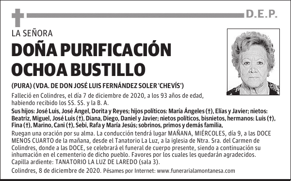 DOÑA PURIFICACIÓN OCHOA BUSTILLO