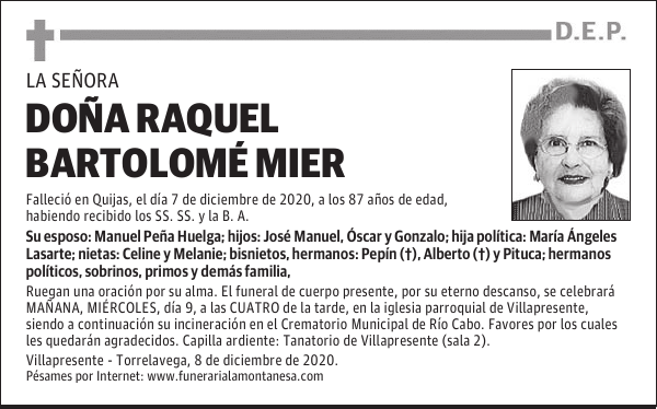 DOÑA RAQUEL BARTOLOMÉ MIER