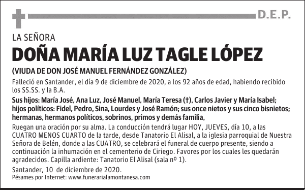 DOÑA MARÍA LUZ TAGLE LÓPEZ