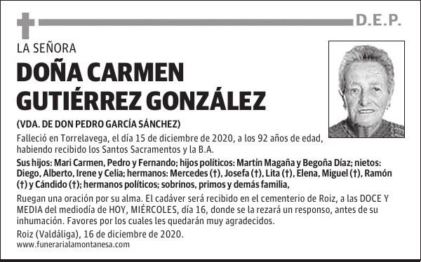 DOÑA CARMEN GUTIÉRREZ GONZÁLEZ