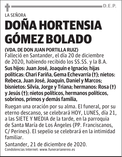 DOÑA HORTENSIA GÓMEZ BOLADO