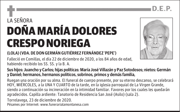 DOÑA MARÍA DOLORES CRESPO NORIEGA