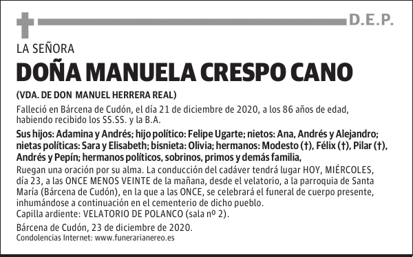 DOÑA MANUELA CRESPO CANO