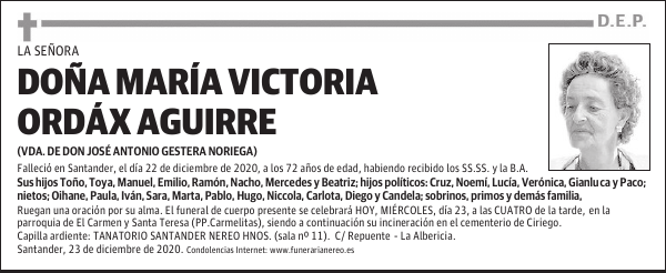 DOÑA MARÍA VICTORIA ORDÁX AGUIRRE