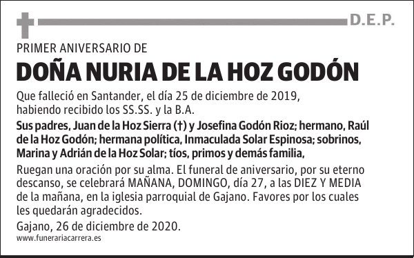 DOÑA NURIA DE LA HOZ GODÓN