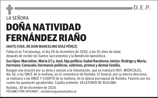 DOÑA NATIVIDAD FERNÁNDEZ RIAÑO