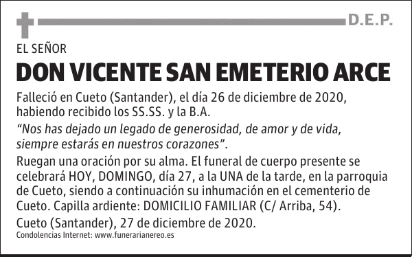 DON VICENTE SAN EMETERIO ARCE