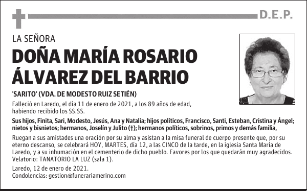 DOÑA MARÍA ROSARIO ÁLVAREZ DEL BARRIO
