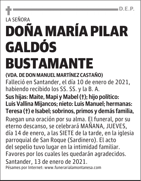 DOÑA MARÍA PILAR GALDÓS BUSTAMANTE
