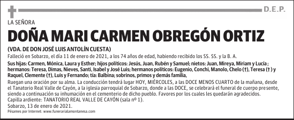 DOÑA MARI CARMEN OBREGÓN ORTIZ