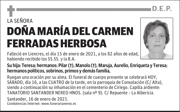 DOÑA MARÍA DEL CARMEN FERRADAS HERBOSA