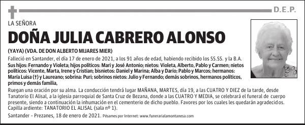 DOÑA JULIA CABRERO ALONSO