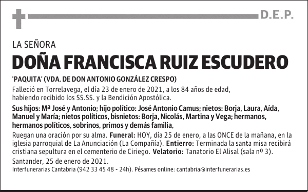DOÑA FRANCISCA RUIZ ESCUDERO