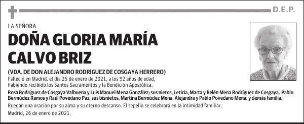 DOÑA GLORIA MARÍA CALVO BRIZ