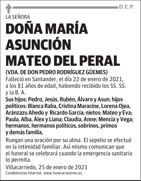 DOÑA MARÍA ASUNCIÓN MATEO DEL PERAL