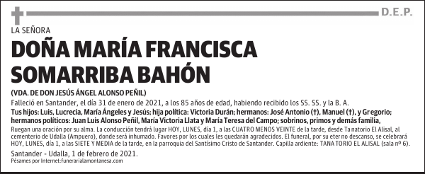 DOÑA MARÍA FRANCISCA SOMARRIBA BAHÓN