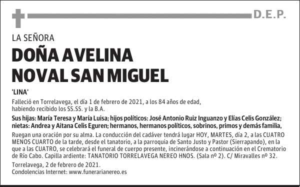 DOÑA AVELINA NOVAL SAN MIGUEL